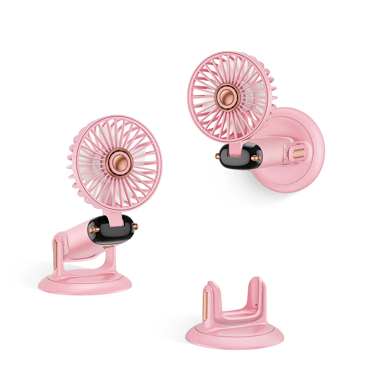 Picture of Hand-held folding fan with rotating base GEMWON Pink